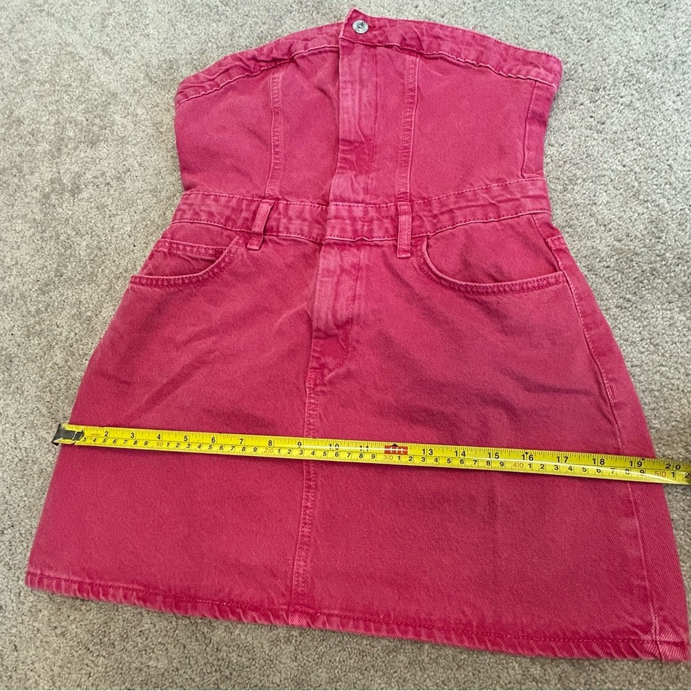 Zara pink denim Jean strapless mini dress Barbie Sz M - Picture 12 of 17